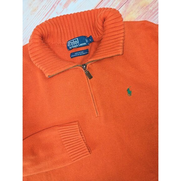 Polo Ralph Lauren Orange Cotton Knit Quarter-Zip Sweater Large - Picture 4 of 7